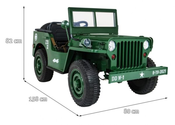 Masinuta electrica pentru copii JEEP Militar cu 3 locuri 4×4 (101) Verde inchis